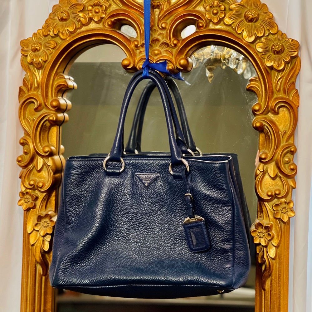 Prada cornflower blue leather tote purse